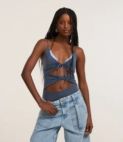 Body Cut Out em Microfibra com Amarração