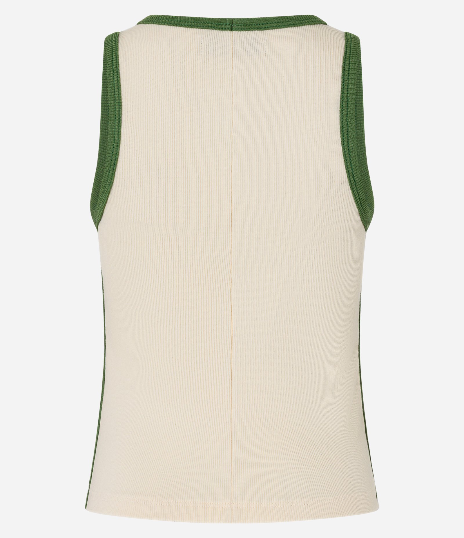 Blusa Regata em Ribana com Cereja Bordada e Viés Contrastantes Bege 6