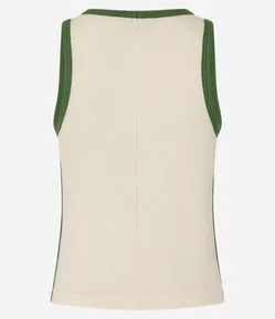 Blusa Regata em Ribana com Cereja Bordada e Viés Contrastantes