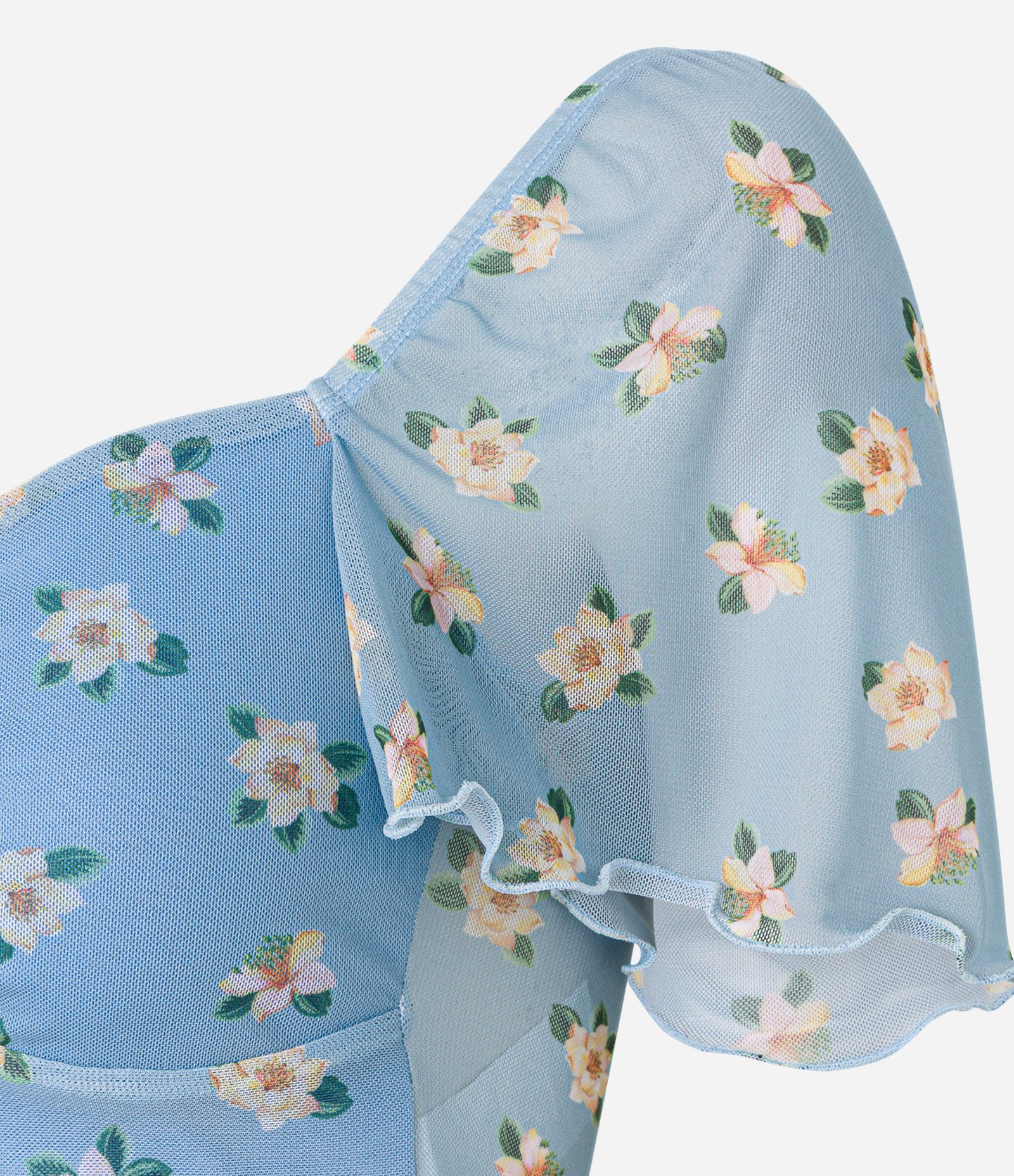 Blusa Cropped em Tule com Manga Soltinha e Estampa Floral Azul 8