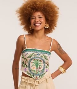 Blusa de Alça com Barra em V e Estampa Tropical