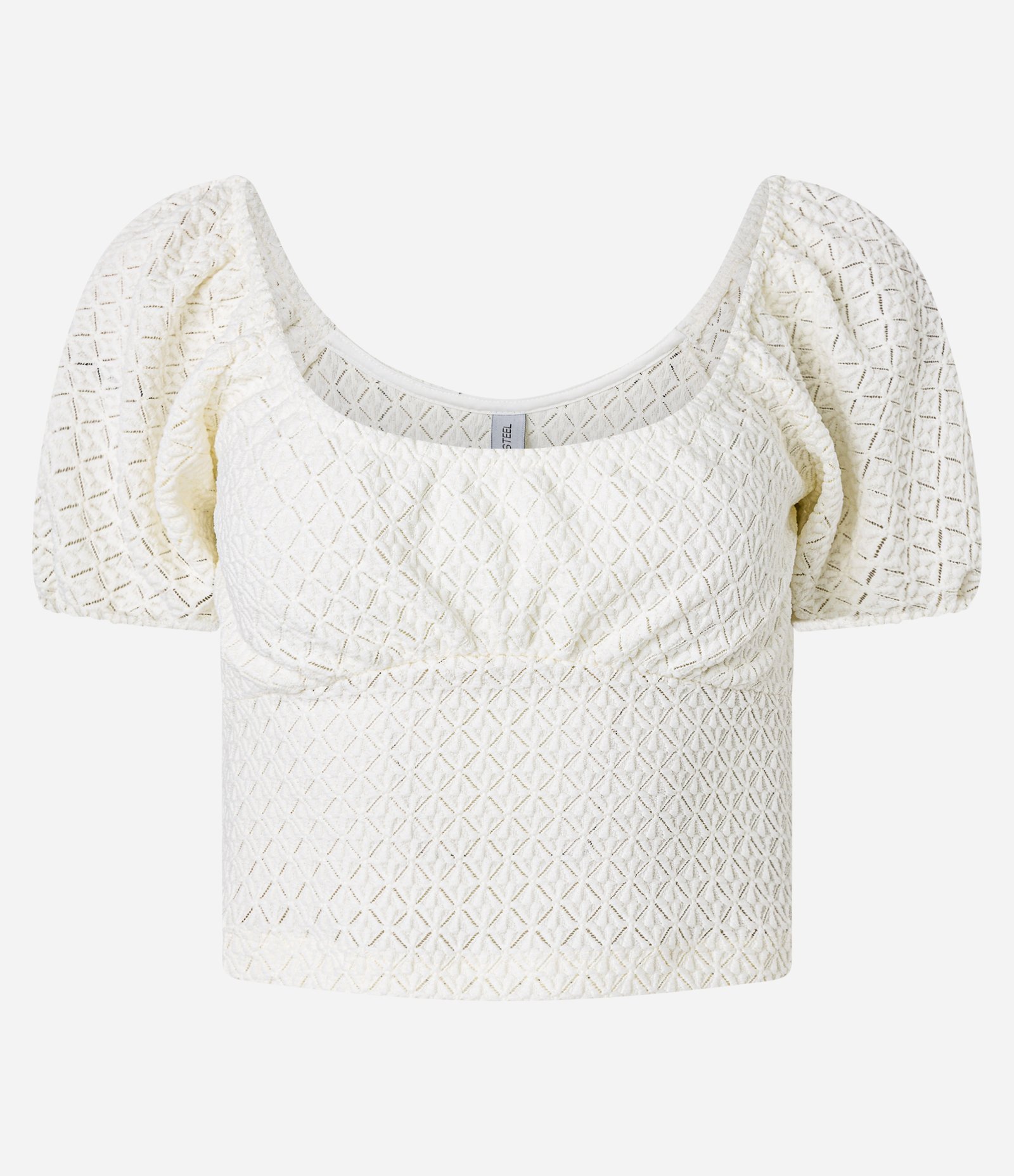 Blusa Cropped em Renda com Recorte no Busto Off White 4