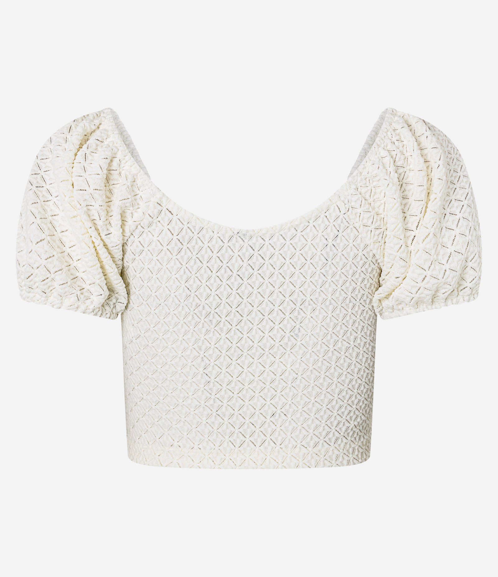Blusa Cropped em Renda com Recorte no Busto Off White 6