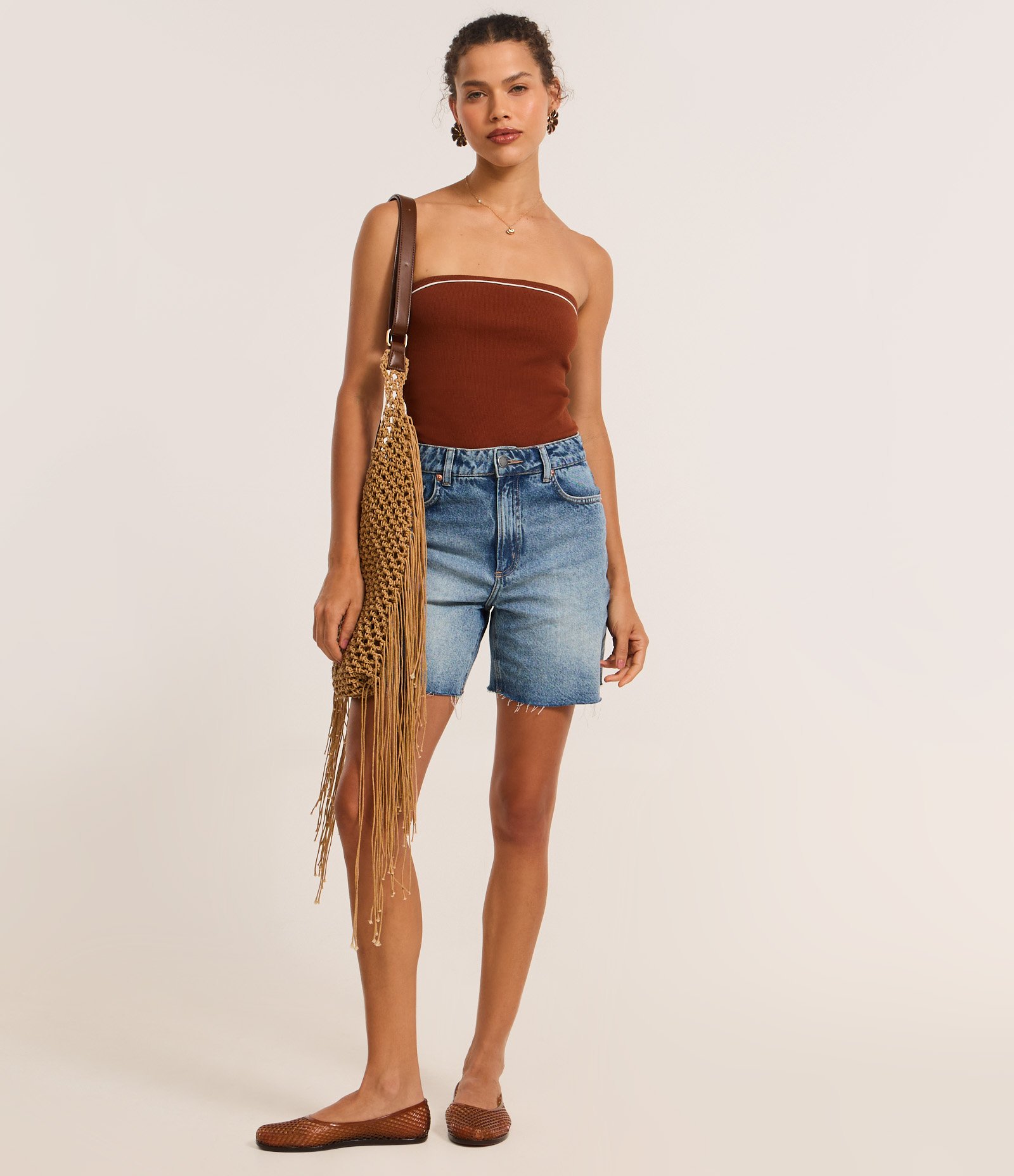 Body Tomara que Caia em Ribana com Piping Contrastante Marrom 2