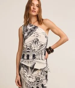 Blusa Ombro Só em Viscolinho com Estampa Parque Lage