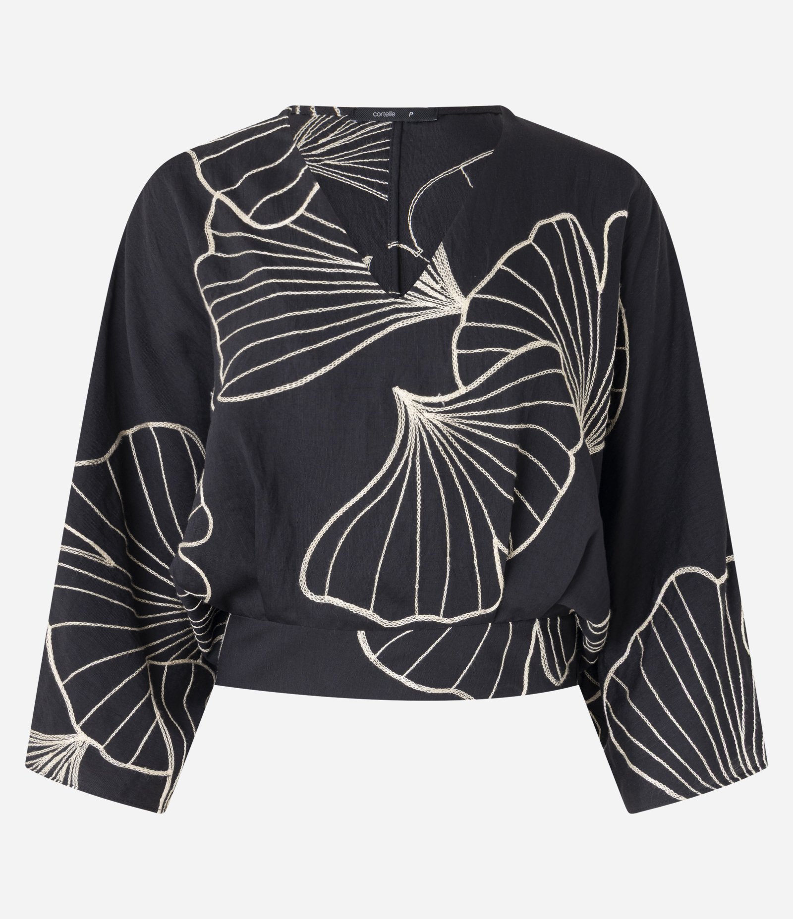 Blusa em Viscose Twill com Bordado Folhagem e Manga 7/8 Preto 8