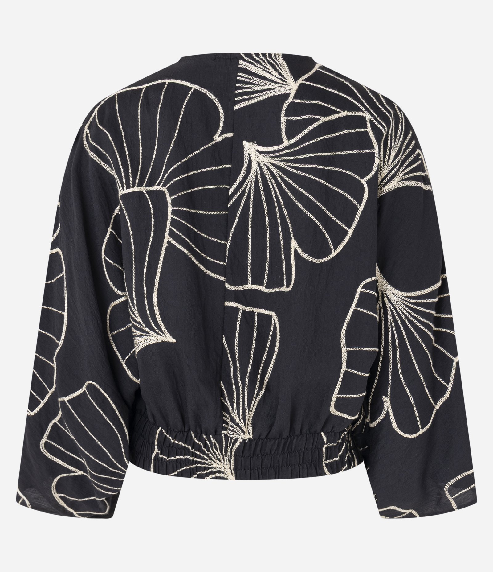 Blusa em Viscose Twill com Bordado Folhagem e Manga 7/8 Preto 11