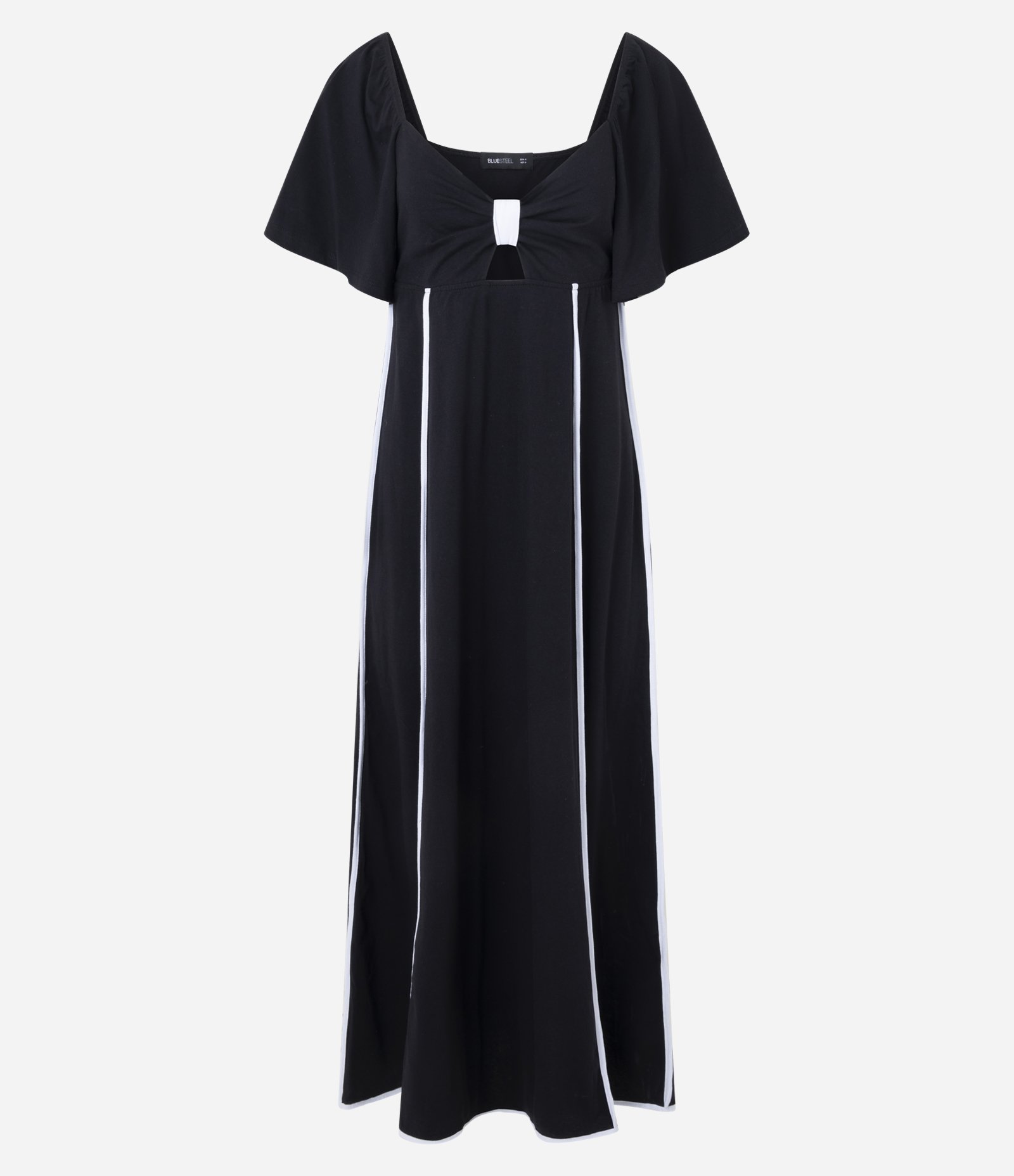 Vestido Long Midi com Laço no Busto e Viés Contrastantes Preto 5