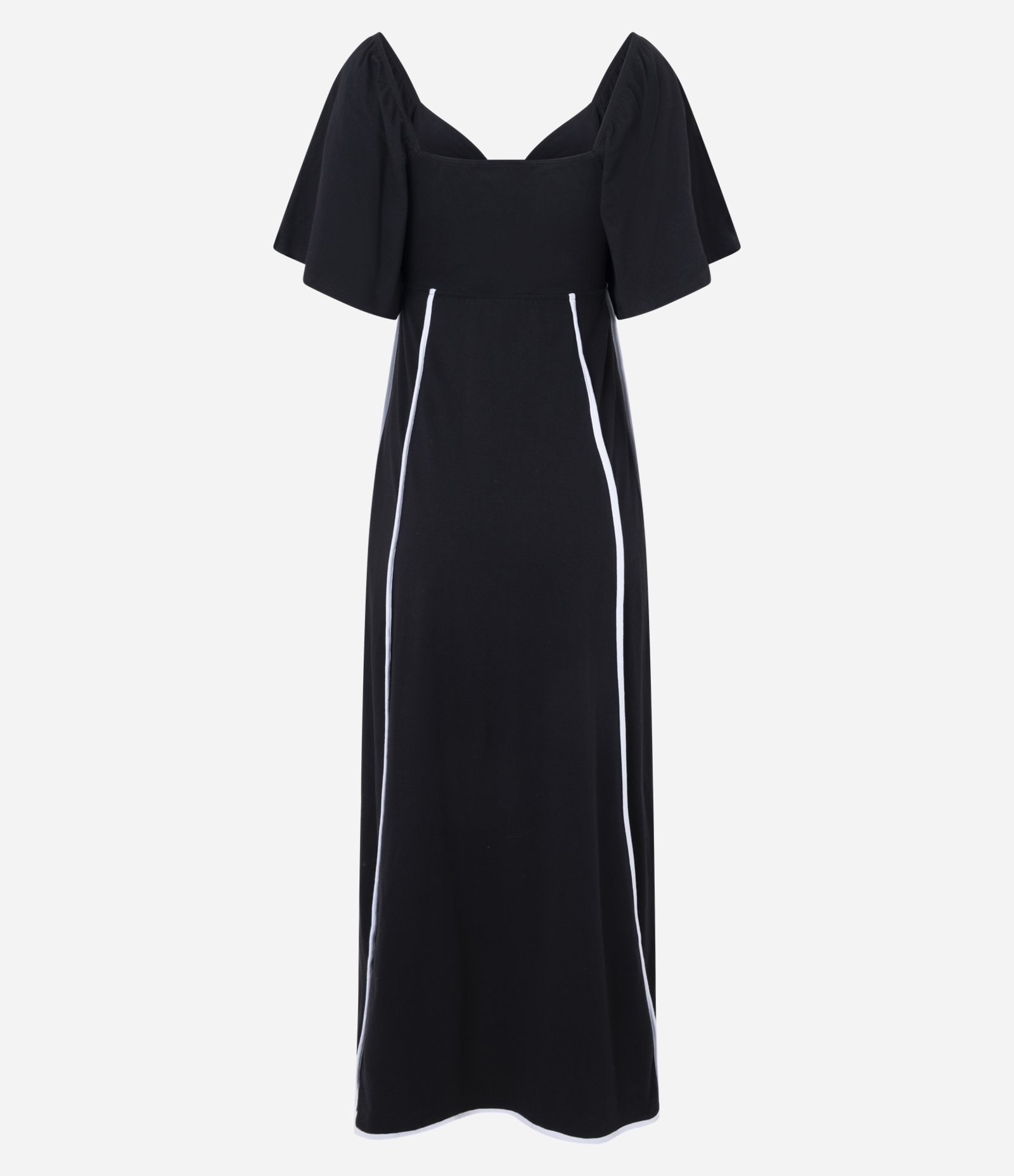 Vestido Long Midi com Laço no Busto e Viés Contrastantes Preto 6