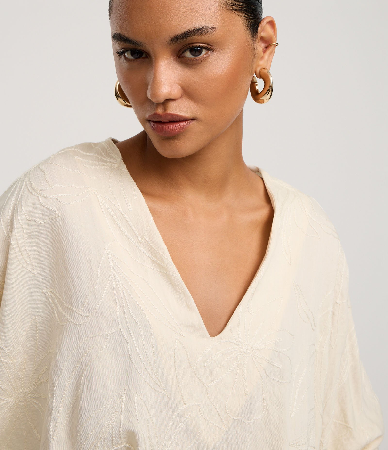 Blusa em Laise com Bordado Floral e Manga 7/8 Off White 3