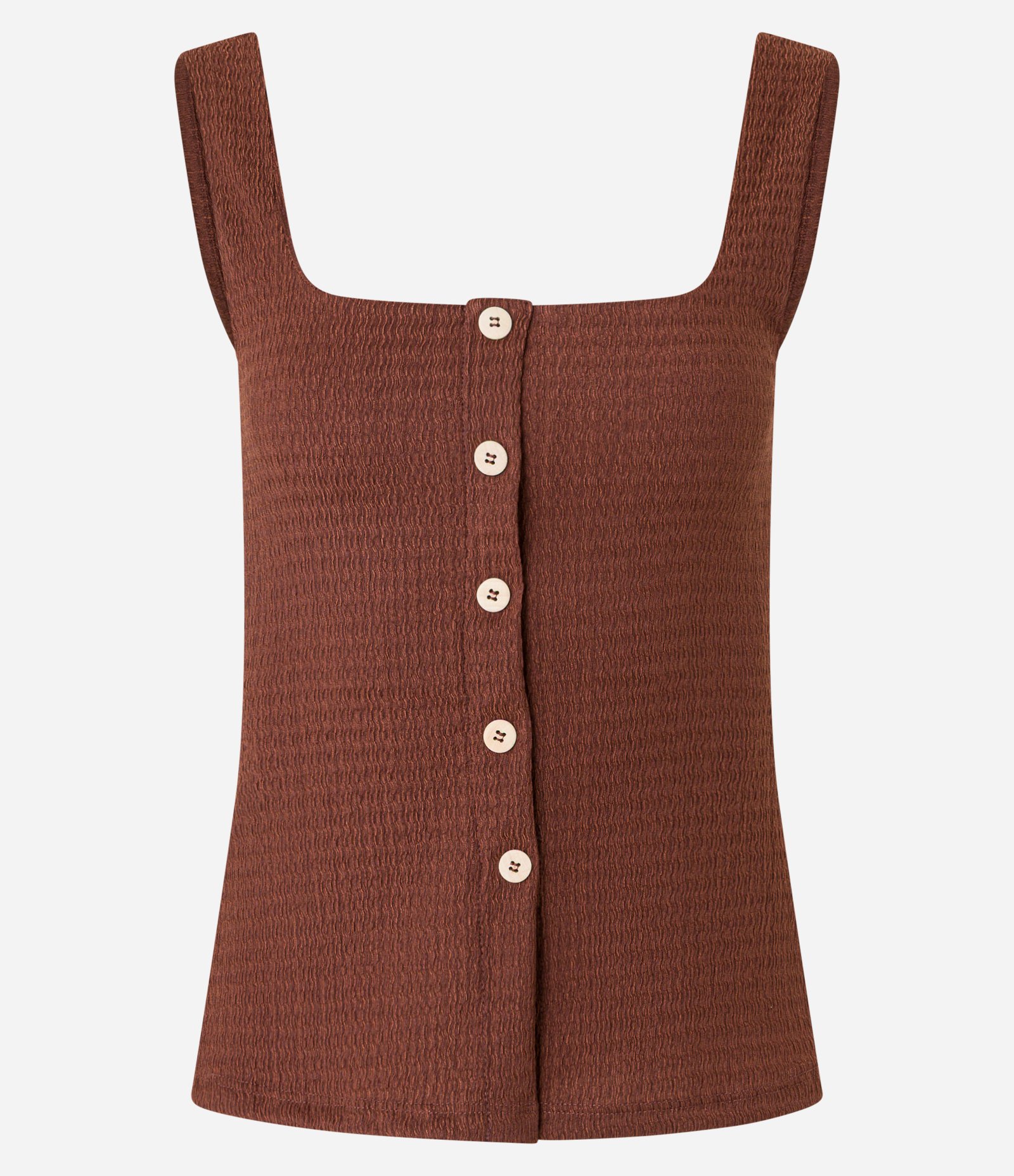 Blusa Texturizada com Decote Quadrado e Botões Marrom 4
