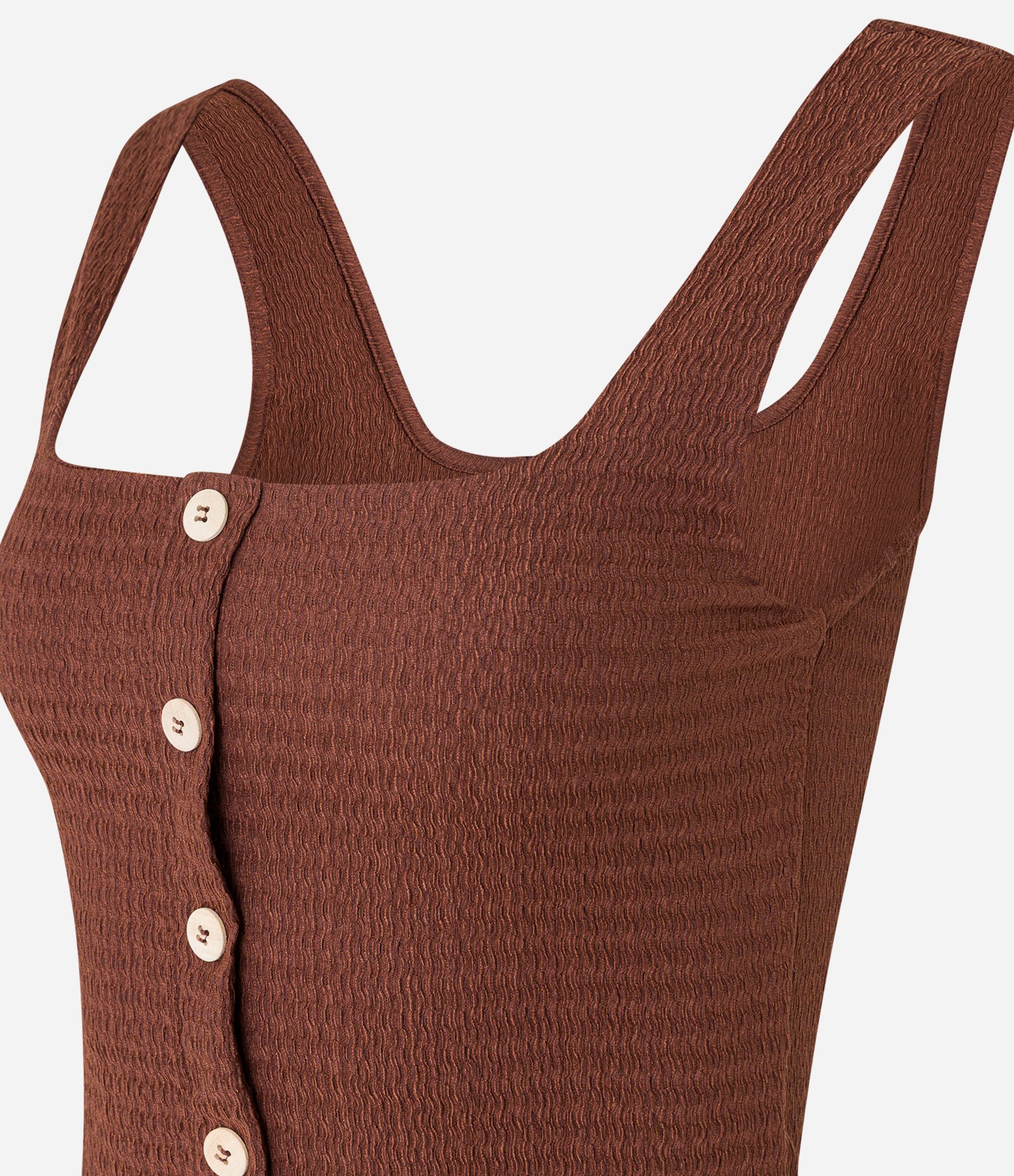 Blusa Texturizada com Decote Quadrado e Botões Marrom 5