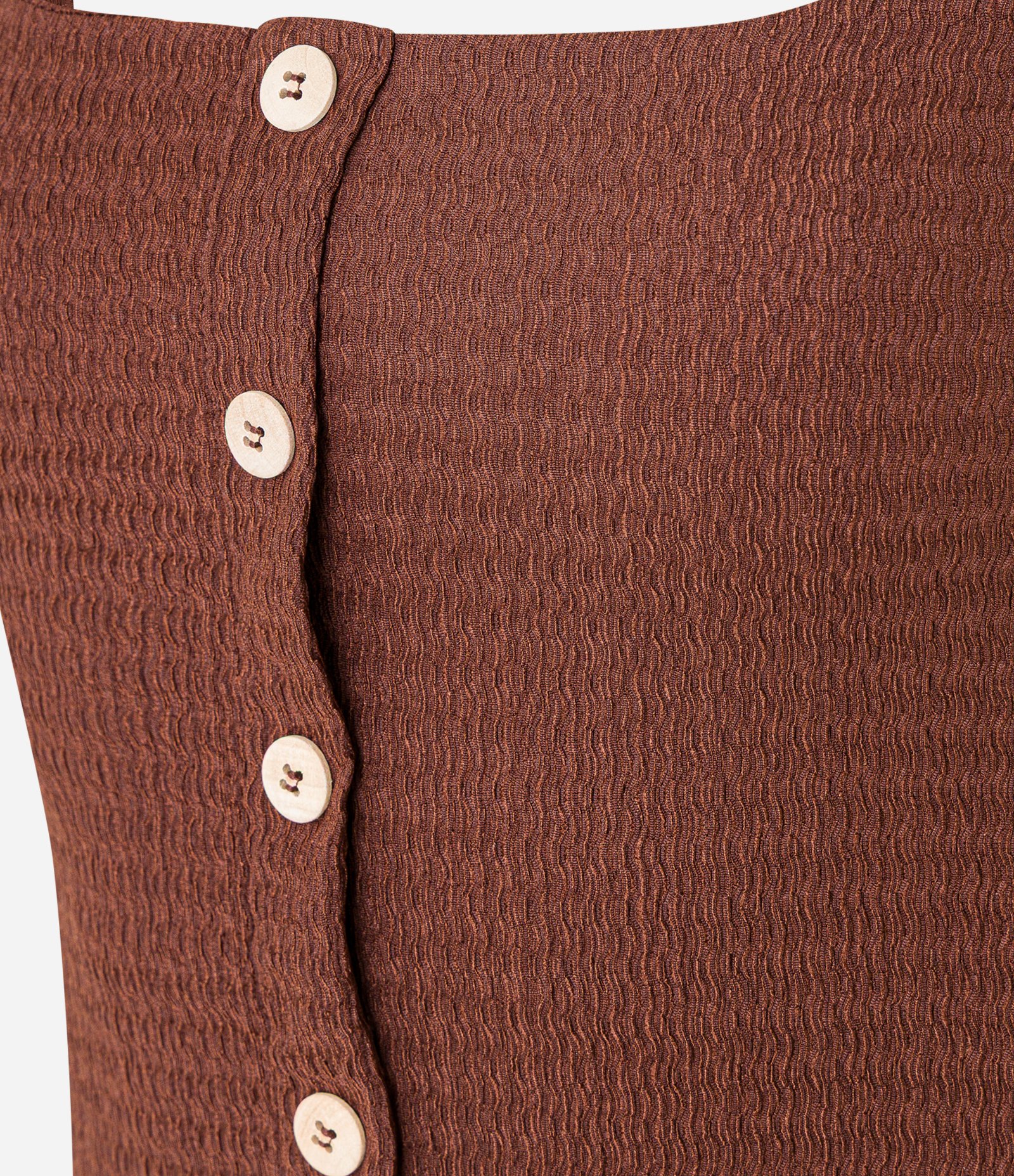 Blusa Texturizada com Decote Quadrado e Botões Marrom 6