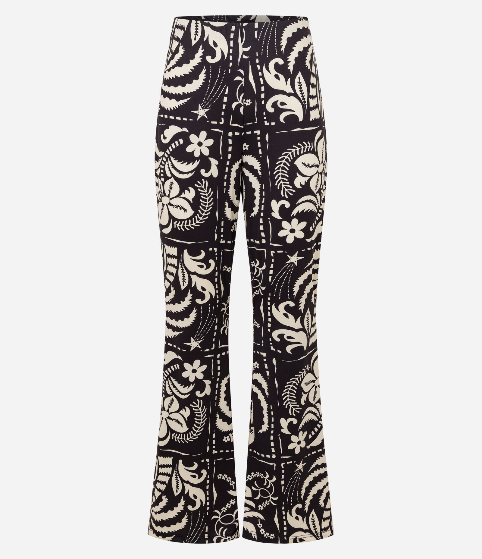 Calça Flare em Microfibra com Estampa Floral Preto/Bege 5