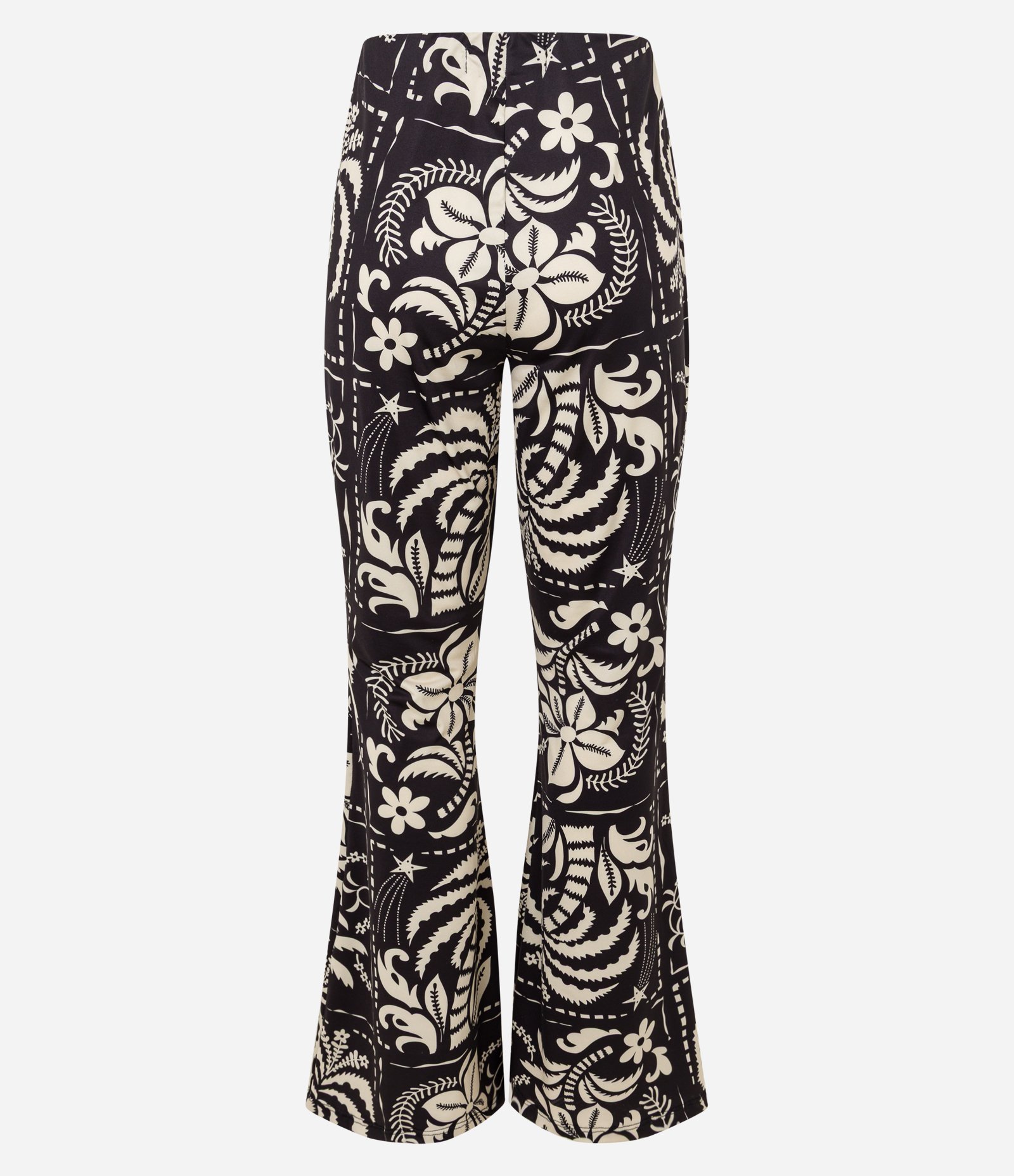 Calça Flare em Microfibra com Estampa Floral Preto/Bege 6