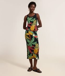 Vestido Midi em Viscose com Estampa Tropical