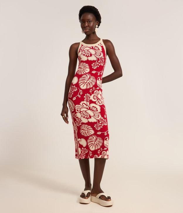 Vestido Midi em Viscose com Estampa Floral Bicolor