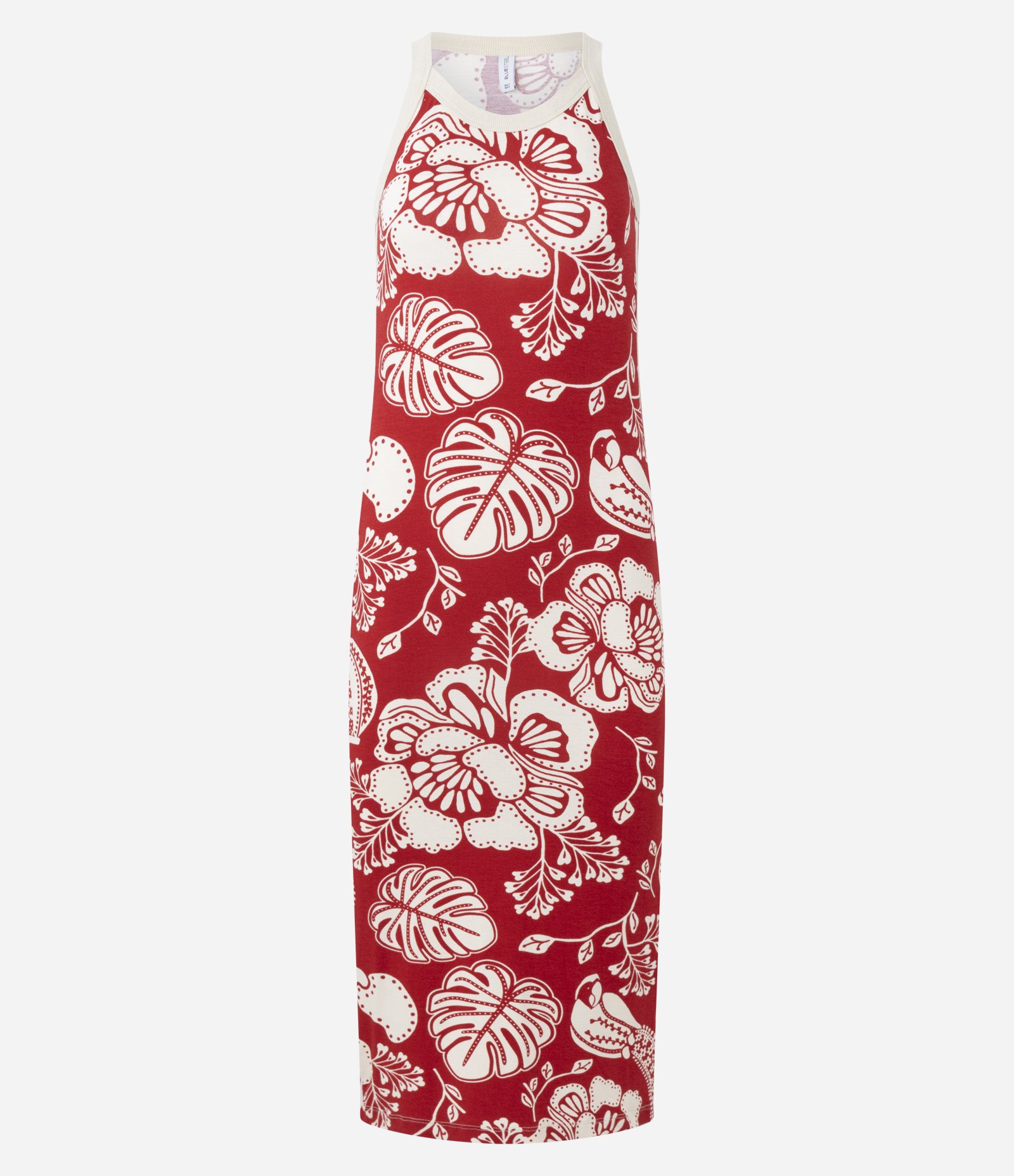 Vestido Midi em Viscose com Estampa Floral Bicolor Vermelho 4