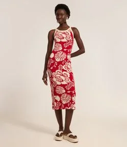 Vestido Midi em Viscose com Estampa Floral Bicolor