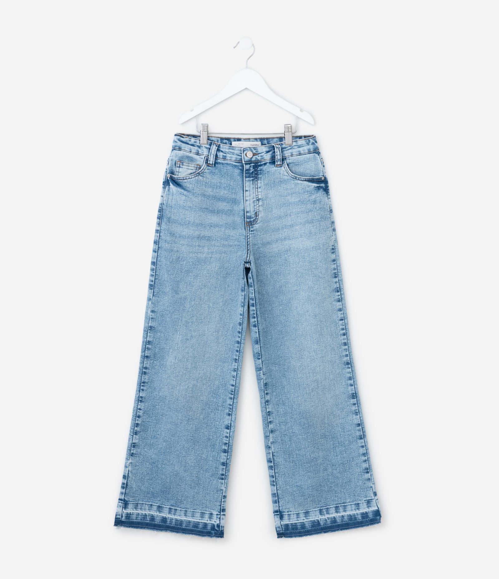 Calça Wide Infantil em Jeans com Barra Desfiada - Tam 5 a 14 Anos Azul 2