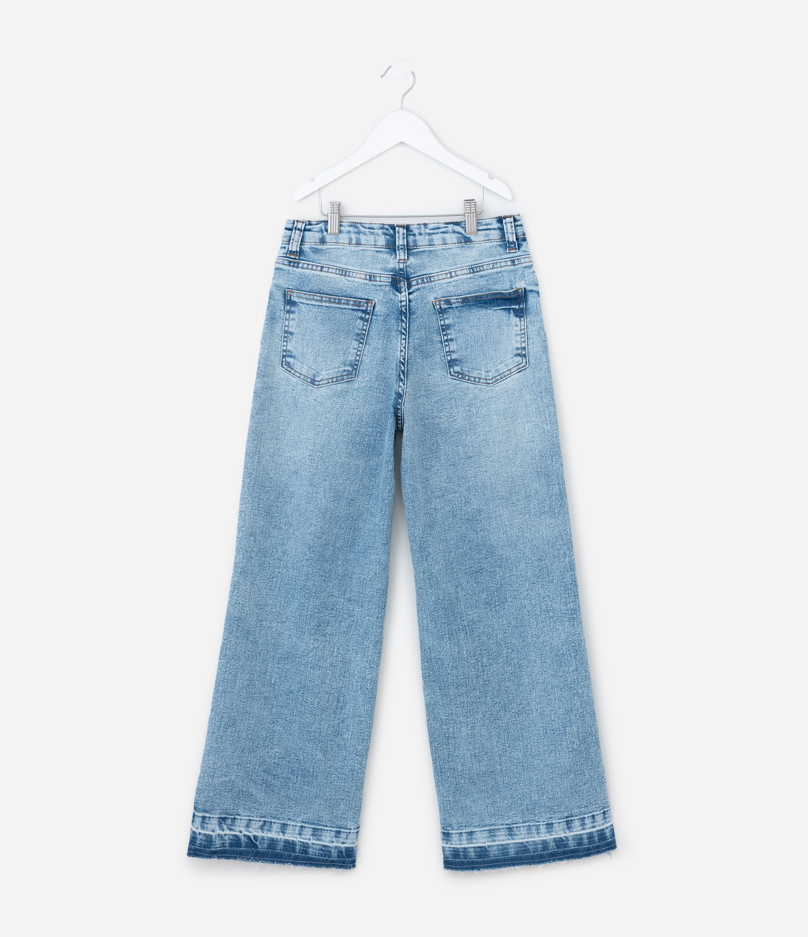 Calça Wide Infantil em Jeans com Barra Desfiada - Tam 5 a 14 Anos Azul 3