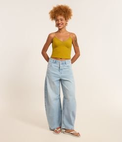 Calça Barrel Jeans com Recorte no Joelho