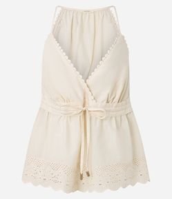 Blusa em Laise com Detalhes no Decote e Bordado na Barra