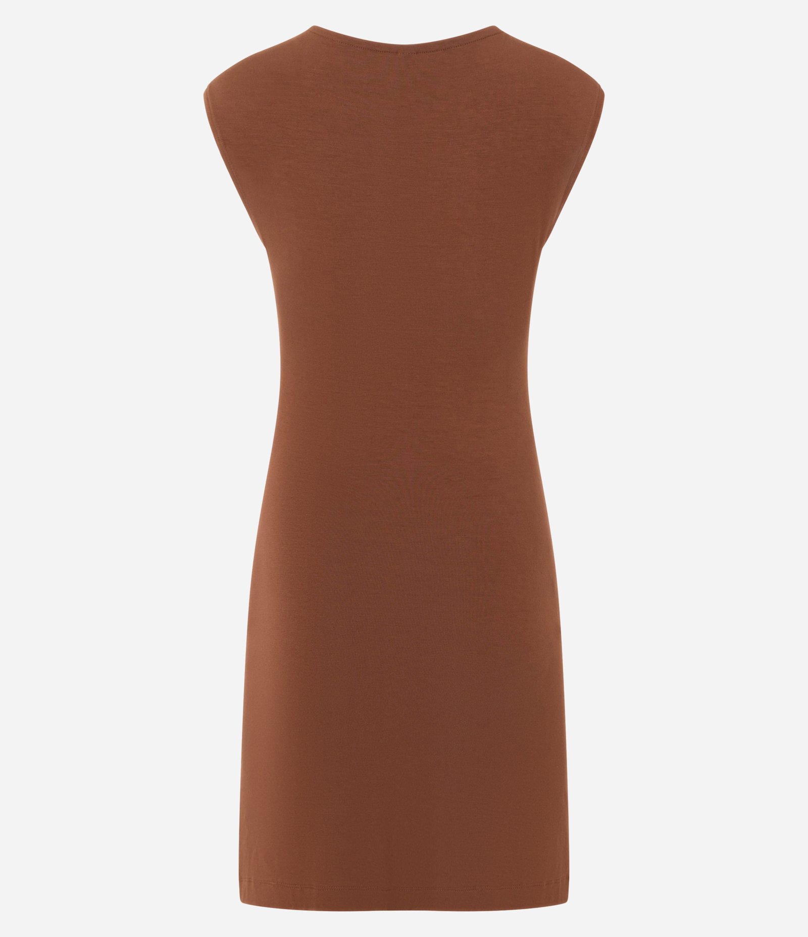 Vestido Curto sem Manga em Viscose com Franzido Lateral Marrom 4