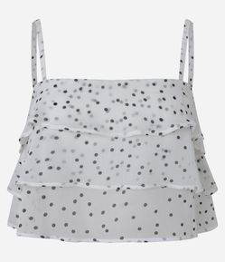 Blusa de Alcinha em Chiffon Poá com Babados