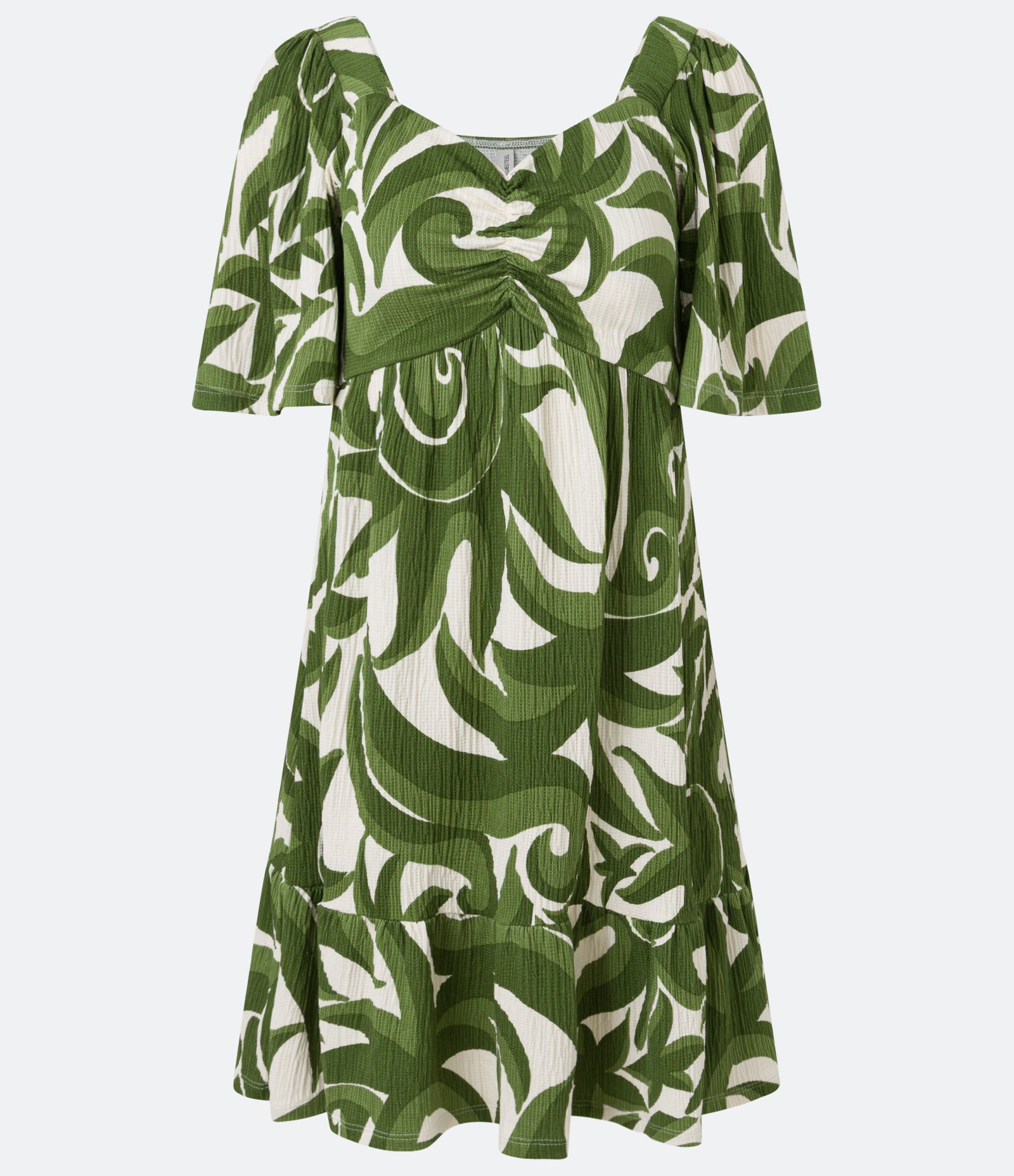 Vestido Curto com Decote Coração Estampa Abstrata e Textura Verde/Off White 5