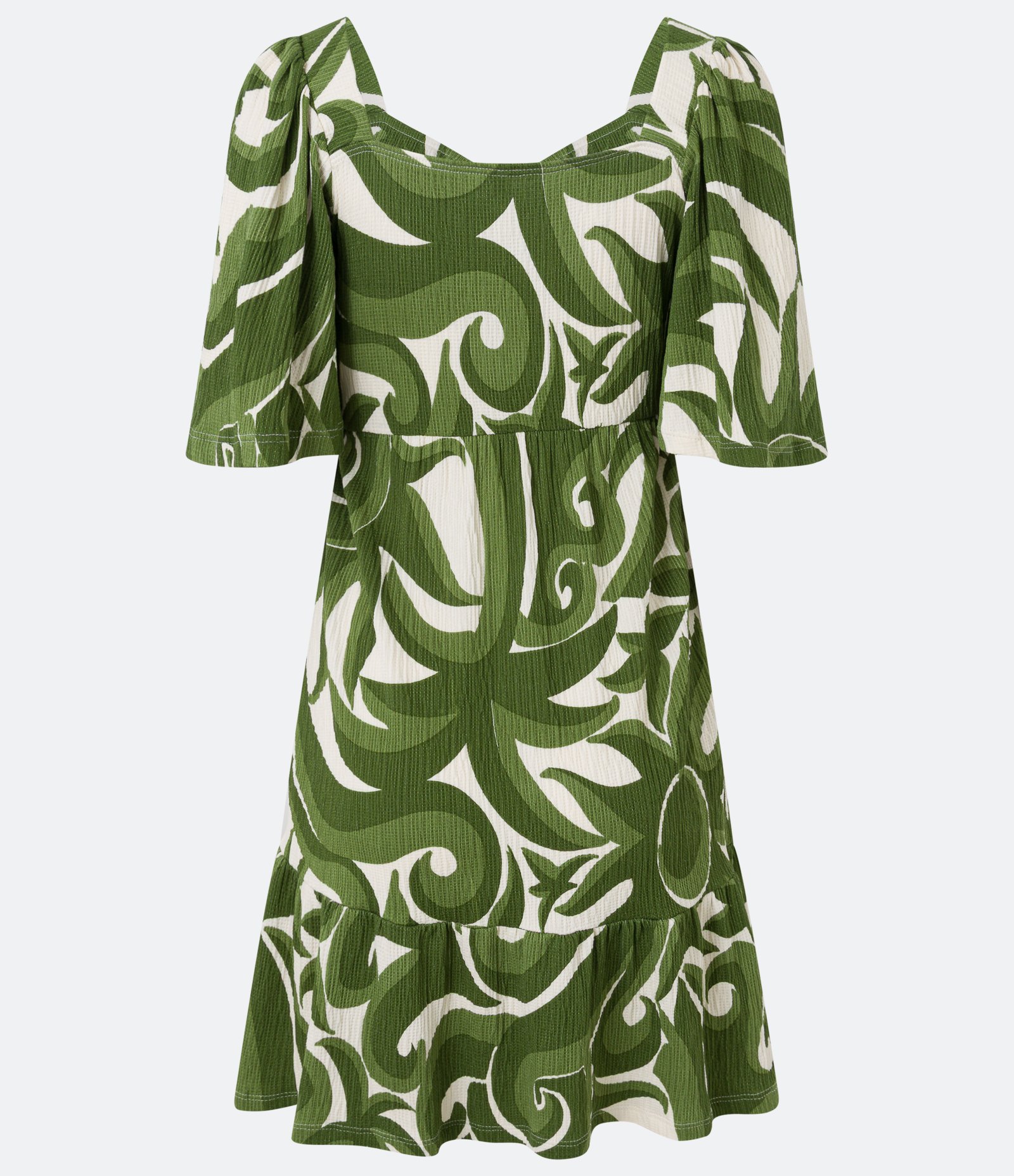 Vestido Curto com Decote Coração Estampa Abstrata e Textura Verde/Off White 7