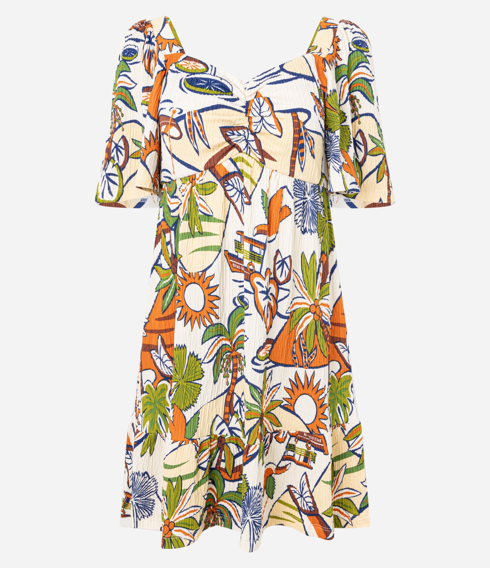 Vestido Curto com Decote Coração e Estampa Natural Multicores 4