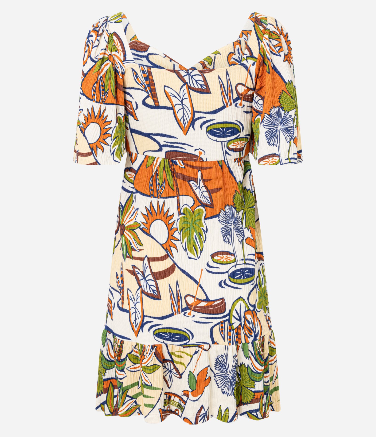 Vestido Curto com Decote Coração e Estampa Natural Multicores 6