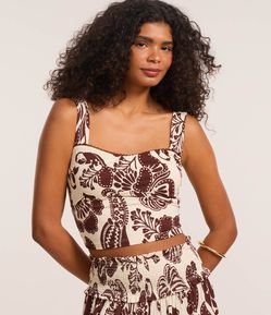 Blusa Cropped Texturizada com Estampa Caju Bicolor