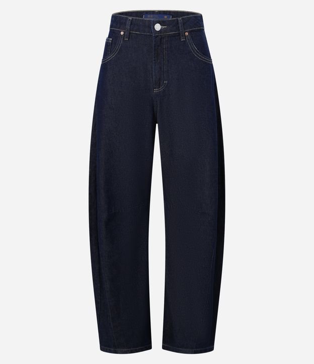 Calça Barrel em Jeans com Recortes na Barra