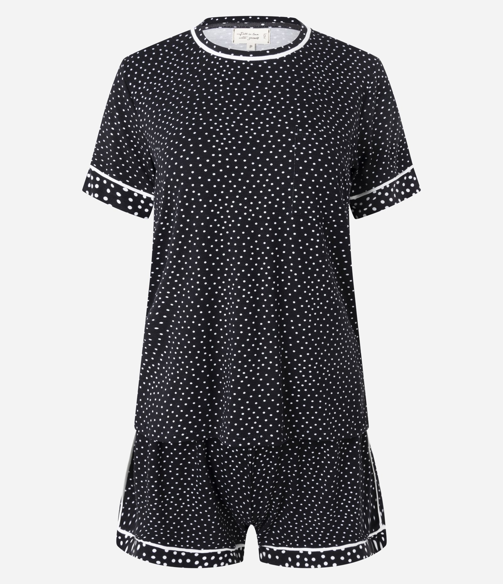 Pijama Short Doll em Viscose com Estampa Poá Preto 4