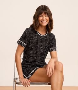 Pijama Short Doll em Viscose com Estampa Poá