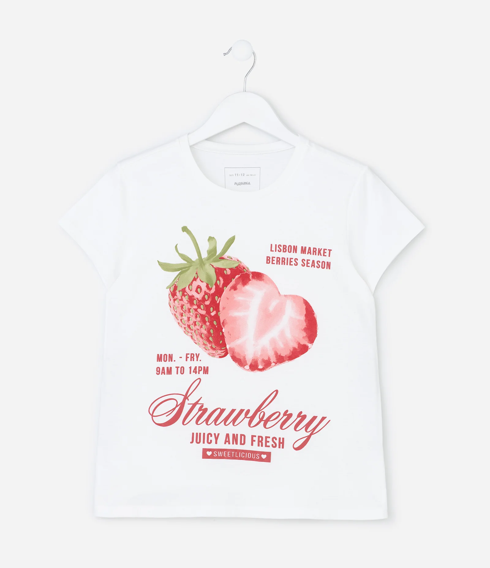 Camiseta  Regular Infantil com Estampa de Morango - Tam 7 a 14 Anos Branco 2