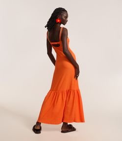 Vestido Evasê Longo em Poliamida Texturizada