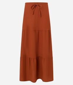 Saia Godê Longa Texturizada com Amarração e Recortes