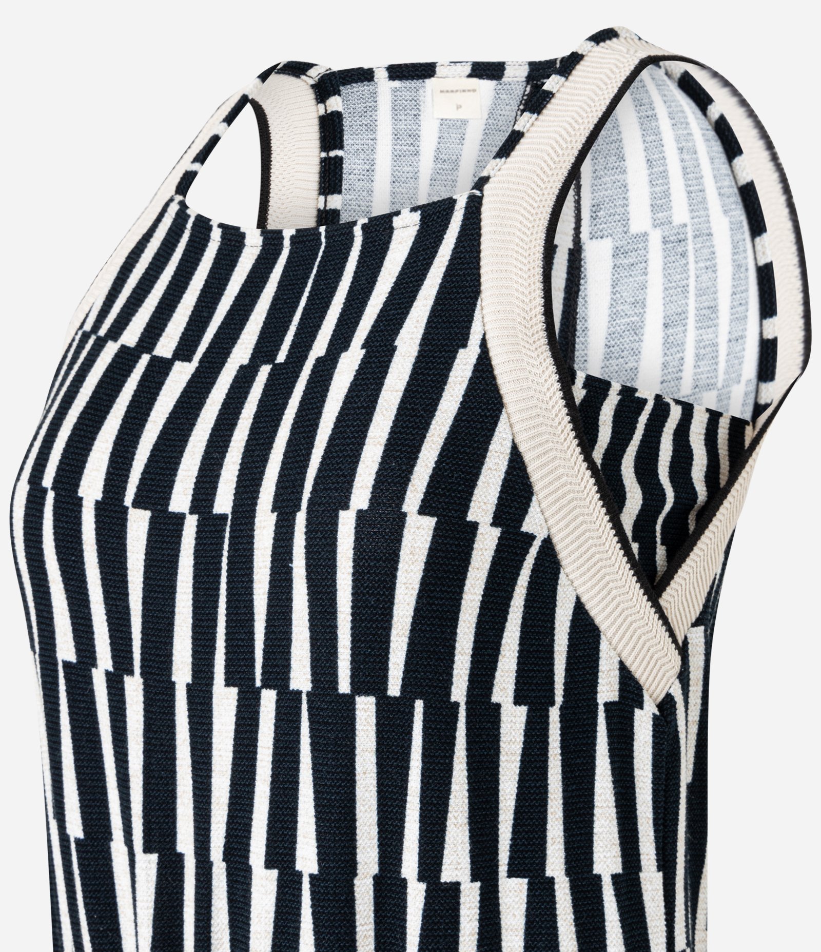 Macacão Reto em Viscose com Detalhes em Tricô e Estampa Geométrica Preto/Bege 6