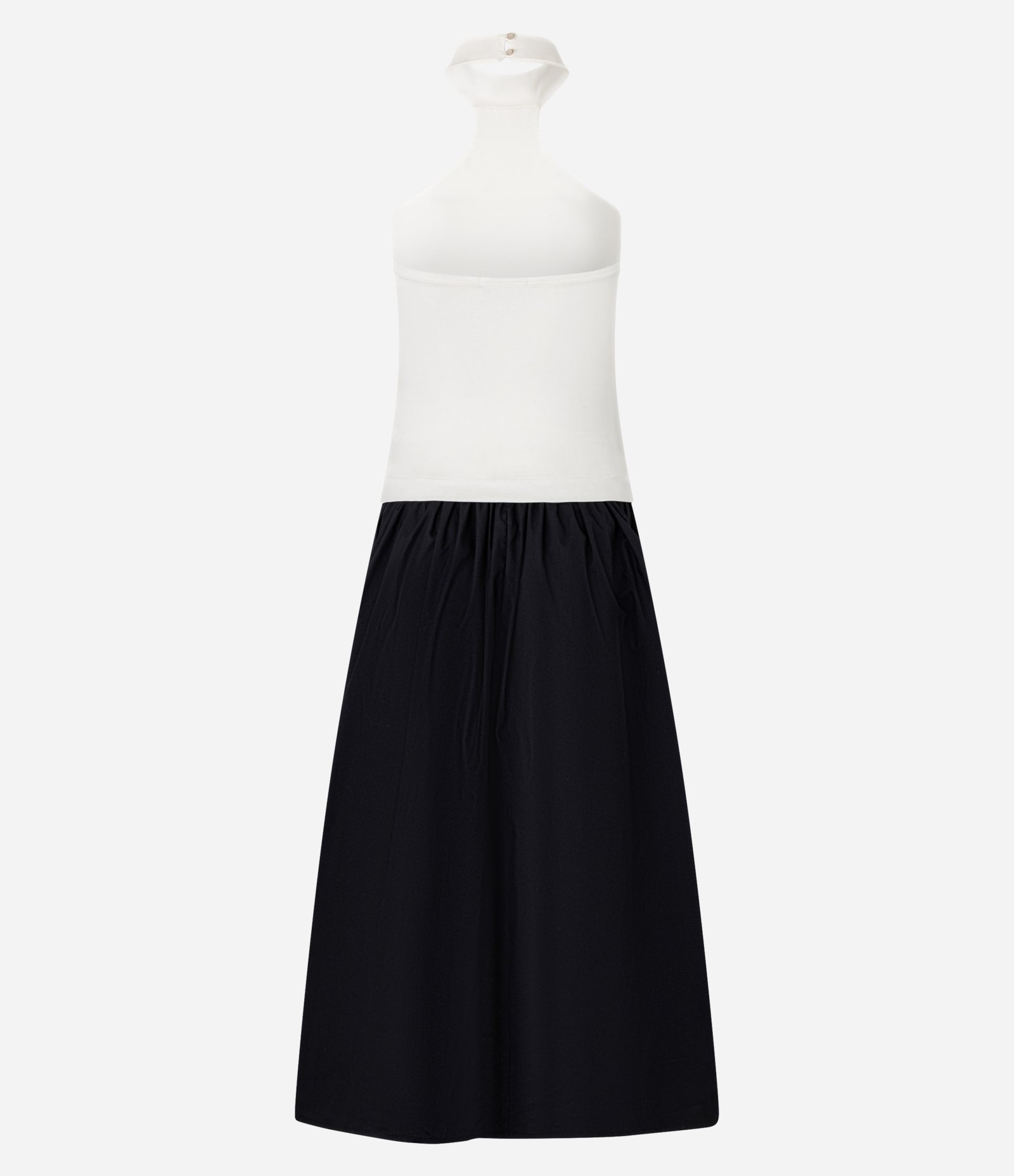 Vestido Evasê New Midi em Ribana com Gola Halter Preto/Branco 6