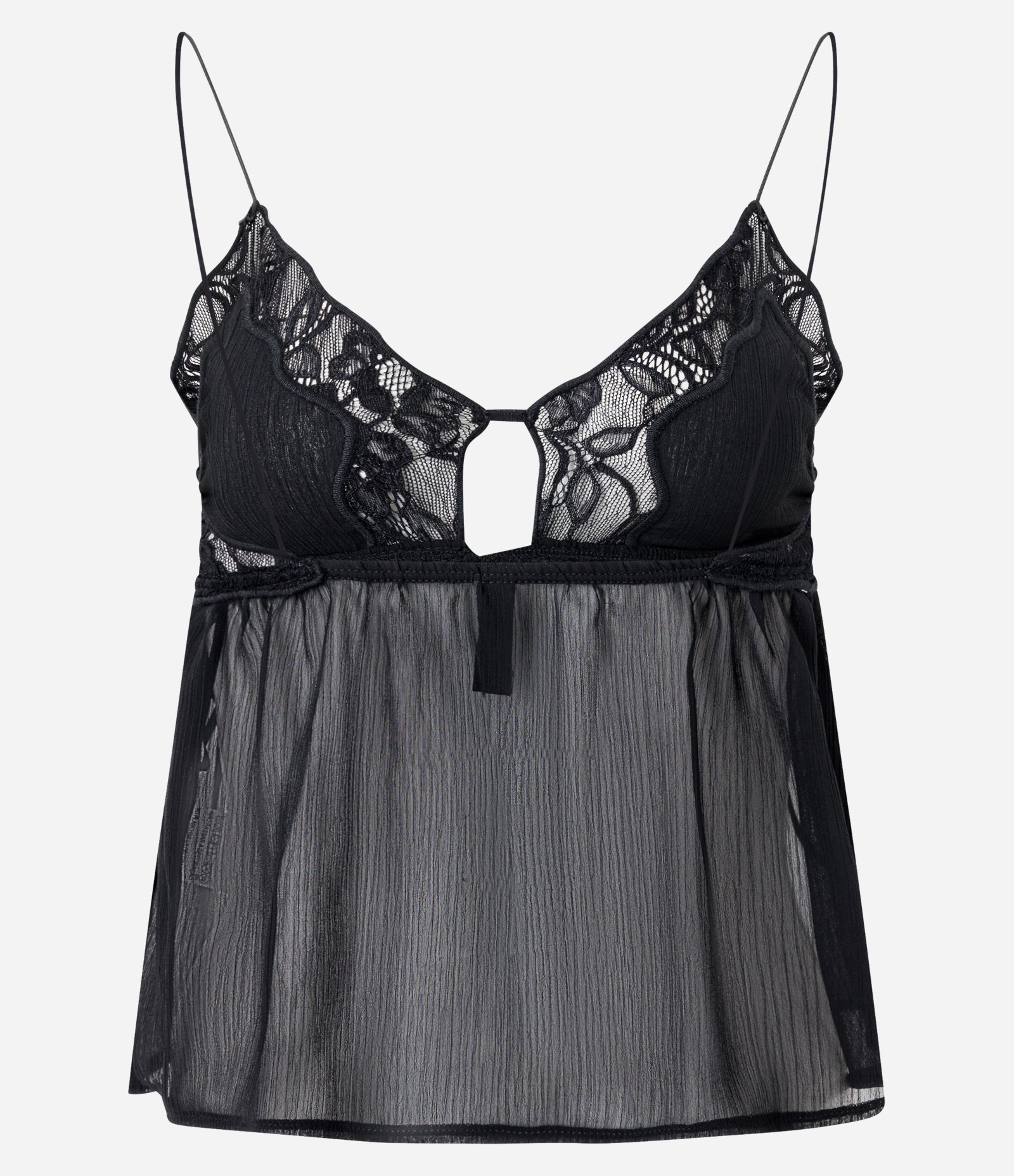 Blusa de Alcinha em Chiffon com Detalhes de Renda Preto 6