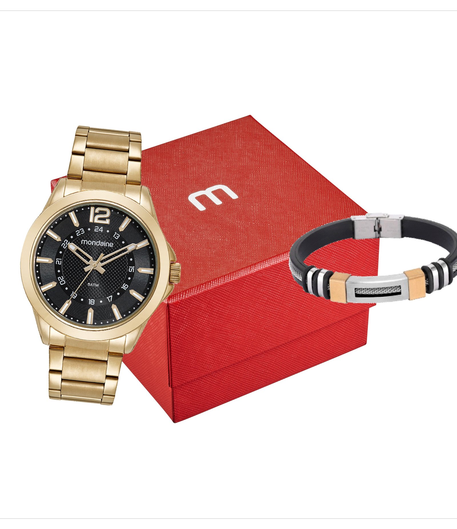 Kit Relógio Analógico Masculino Mondaine Dourado 5