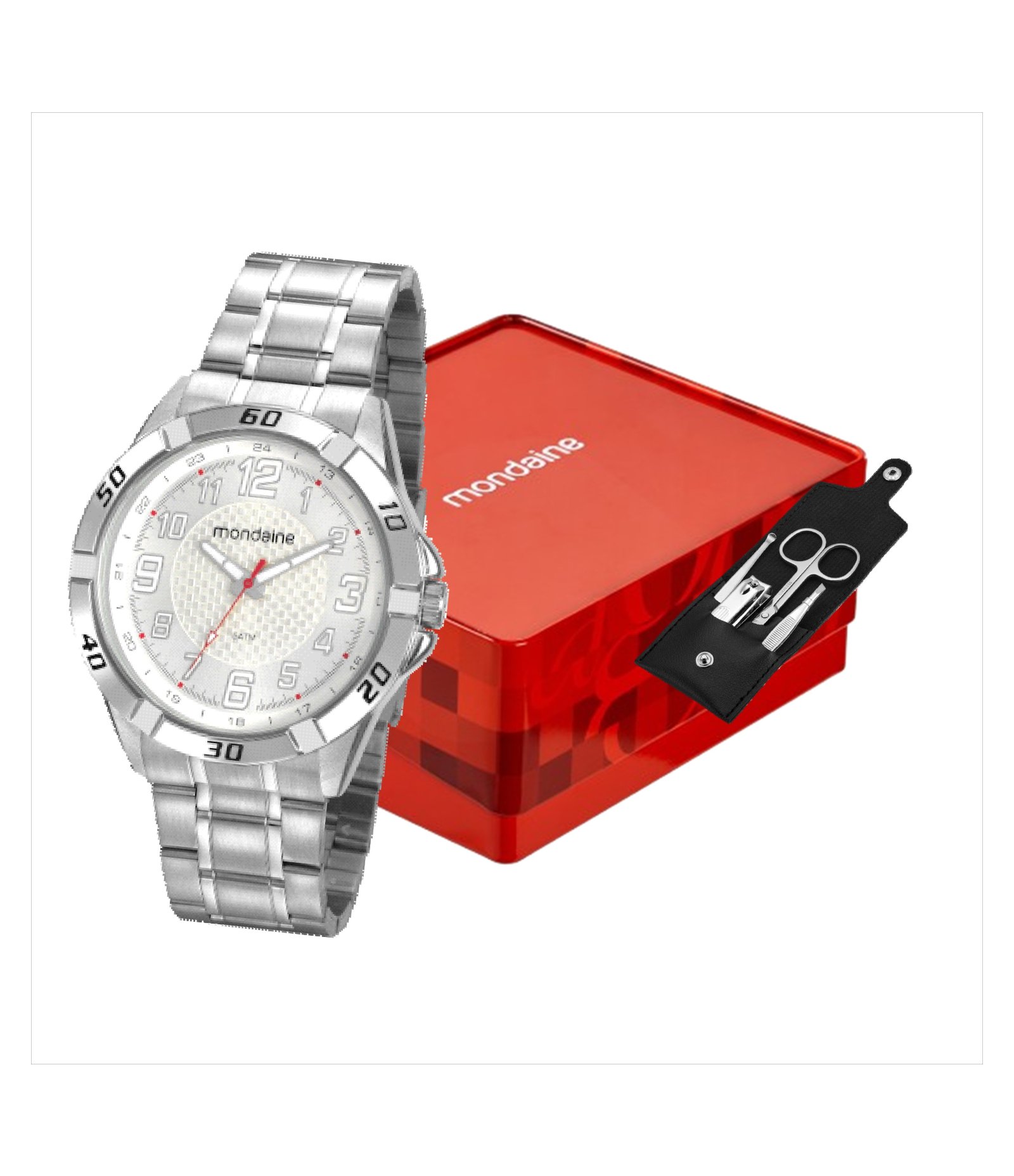 Kit Relógio Analógico Masculino Mondaine Prata 5