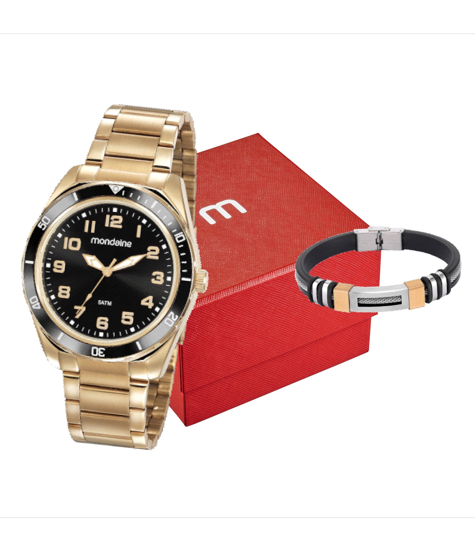 Kit Relógio Analógico Masculino Mondaine Dourado 4