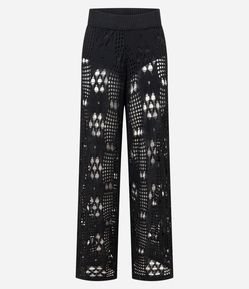 Calça Pantalona com Cós Alto em Tricô