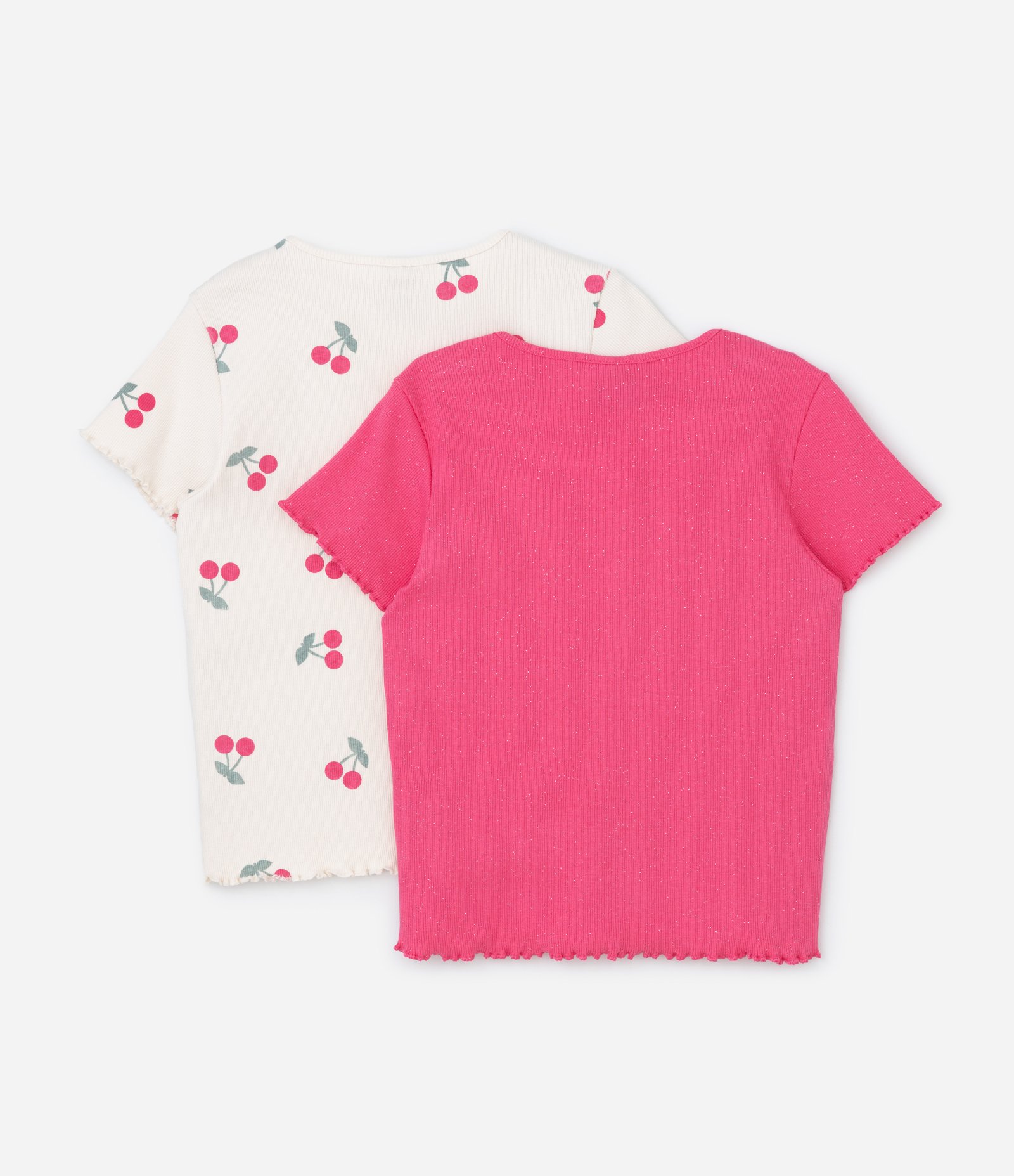 Kit 02 Blusas Infantis em Ribana com Estampa Cereja - Tam 5 a 14 Anos Rosa/Bege 2
