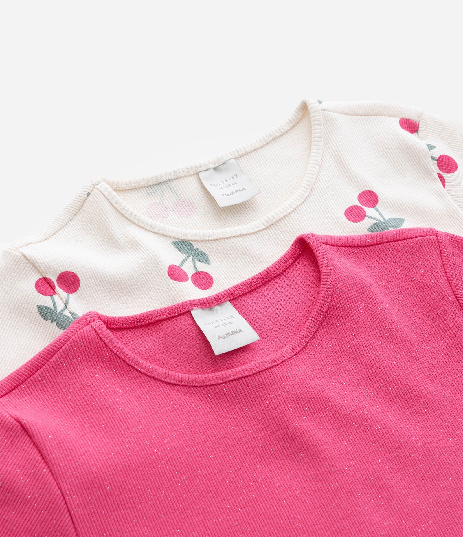 Kit 02 Blusas Infantis em Ribana com Estampa Cereja - Tam 5 a 14 Anos Rosa/Bege 4