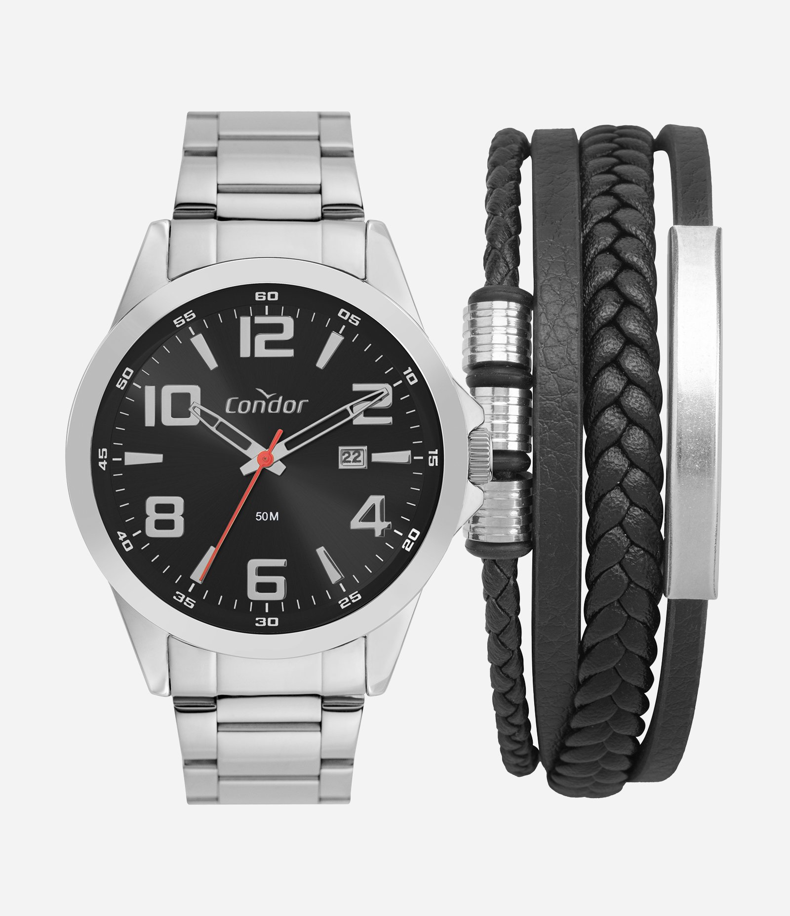 Kit Relógio Analógico Masculino Condor Prata 4